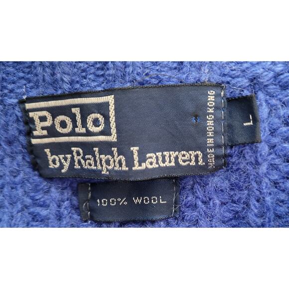 VTG Polo Ralph Lauren Blue Crew Neck Long Sleeve Wool Sweater Women's Large - Picture 5 of 5